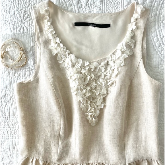 Kensie Beige Linen Fit Flare Dress - S - Picture 8 of 9
